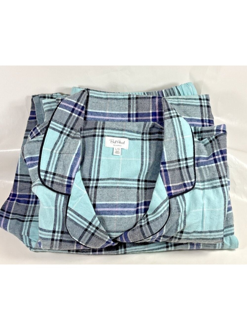 Bed Head Teal Blue Plaid Women's Pajama Set Comfort Lounge Size Large